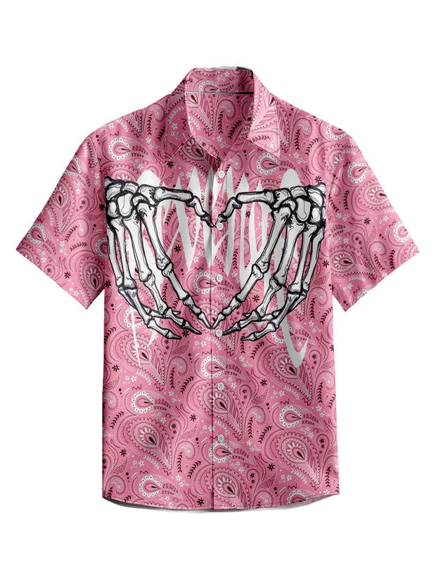 3D Y2k Button Shirt Gothic Pink Skull Print Hawaiian Shirt Men/Women Unisex Shirts Summer Short Sleeve Shirt Streetwear