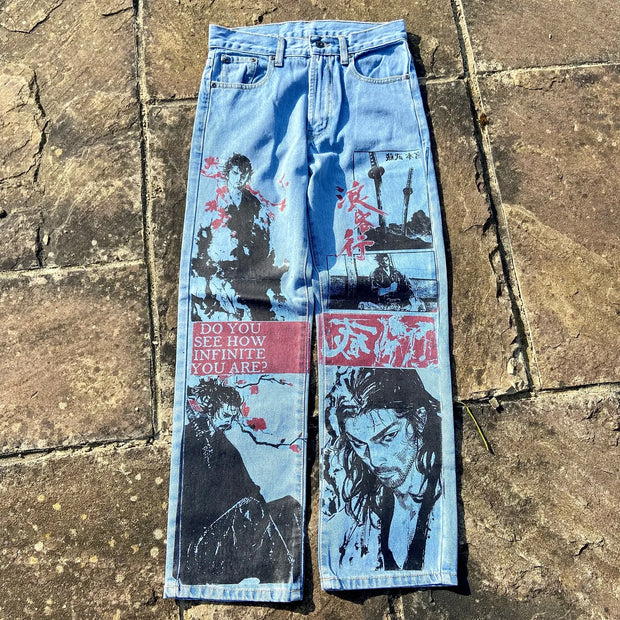 Harajuku Anime Graphic wide leg jeans High Waist Jeans Pants Women new Japanese Style Streetwear Y2K Jeans for Men Wide Trouser