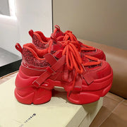Pink Platform Sneakers Women Thick Sole Korean Chunky Sneakers 2025 Fashion Dad Shoes Woman Spring Height Increasing Sneakers