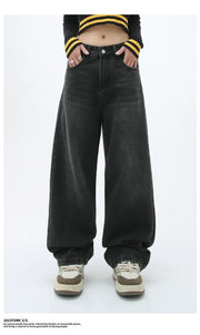 Loose Straight Leg Denim Wide Leg Pants Women's Style Washed out Vintage Colored Jeans Spring Summer Casual Female Clothing