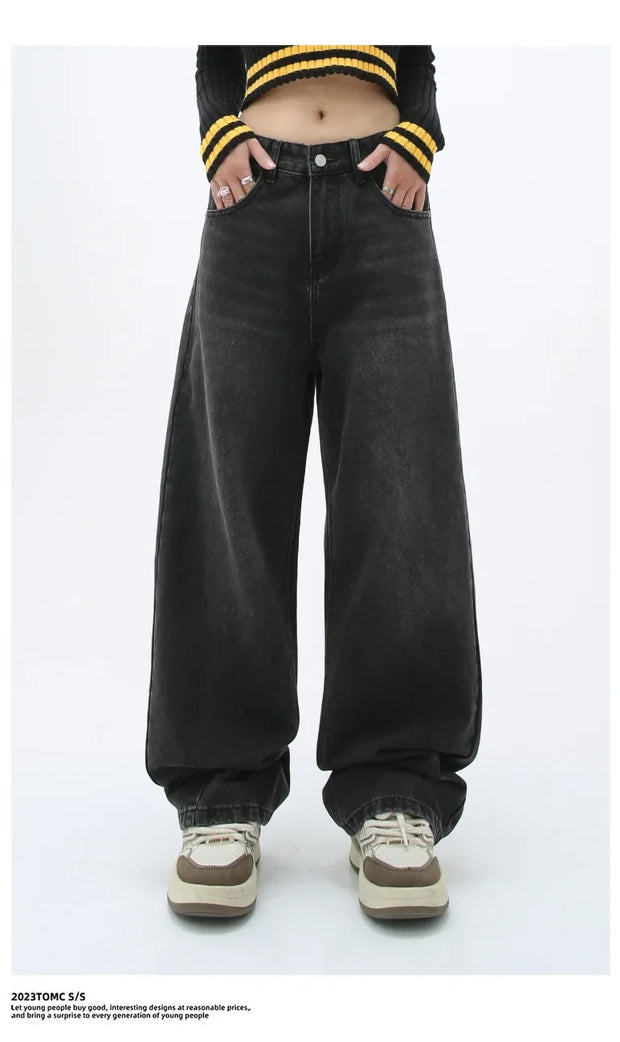Loose Straight Leg Denim Wide Leg Pants Women's Style Washed out Vintage Colored Jeans Spring Summer Casual Female Clothing