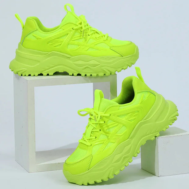 Clunky Sneaker Trend Thick Sole Mesh Surface Breathable Casual Sports Single Shoes Lace-up All Outdoor Fashion Shoes Women