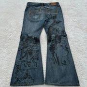 Harajuku Retro Graffiti Women's Jeans Goth Hip Hop High Waist Punk Fashion Y2K Flare Pants High Quality Design Sense Trousers