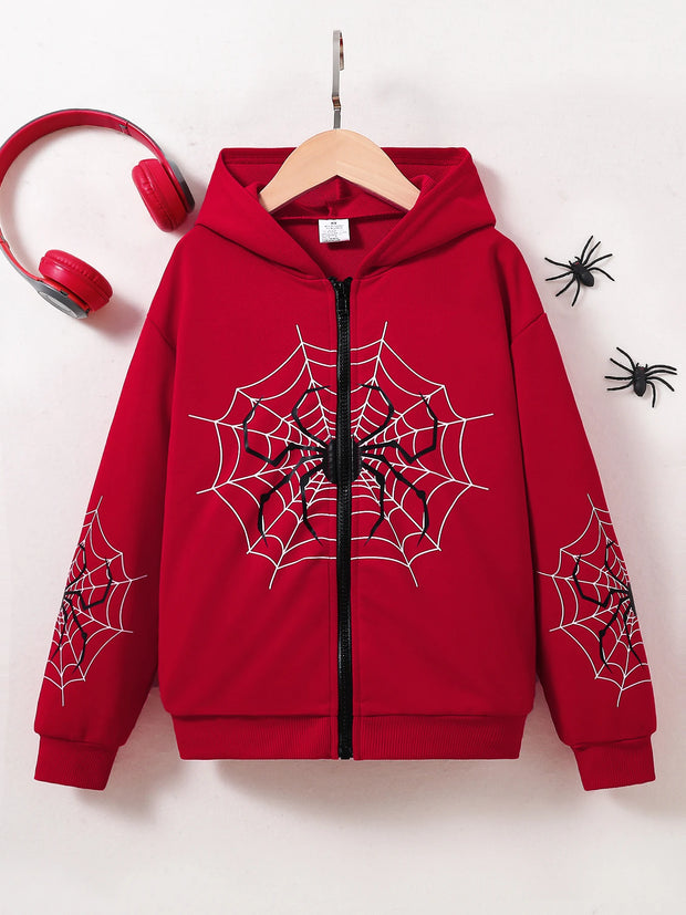 Spring/Fall Children's wear Men's outdoor sportswear Parallel Universe Spider Web Red hooded jacket Loose comfortable trend