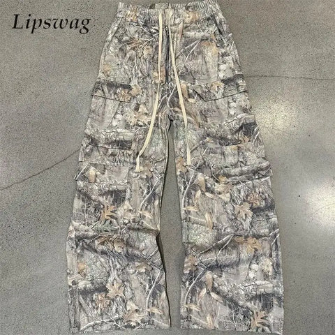 Streetwear Vintage Y2K Cargo Pants Mens Spring Summer Fashionable Multi-pockets Cargo Trousers Men Hip Hop Loose Straight Pants