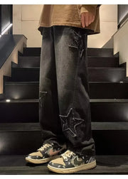American High Street Style Men's Jeans Autumn Winter Straight Leg Loose Floor-Length Wide Leg Pants Casual Fashion
