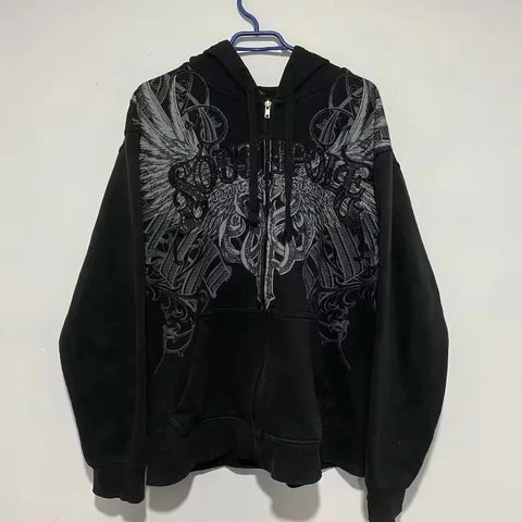 American Y2K New Fashion Trend Fleece Padded Zipper Hoodie Women Street Hip Hop Joker Loose Sweatshirt Couple Casual Punk Hoodie