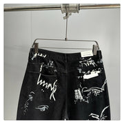 American Hip Hop Baggy Jeans Mens Clothing Streetwear Paint Graffiti Black Skateboard Street Dance Pants Kpop Denim Trousers