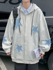 Y2k Hip Hop Women's Star Patch Zip Up Hoodie for Women Oversized Sweatshirt Jacket E-Girl 90s Pullover Gothic Streetwear