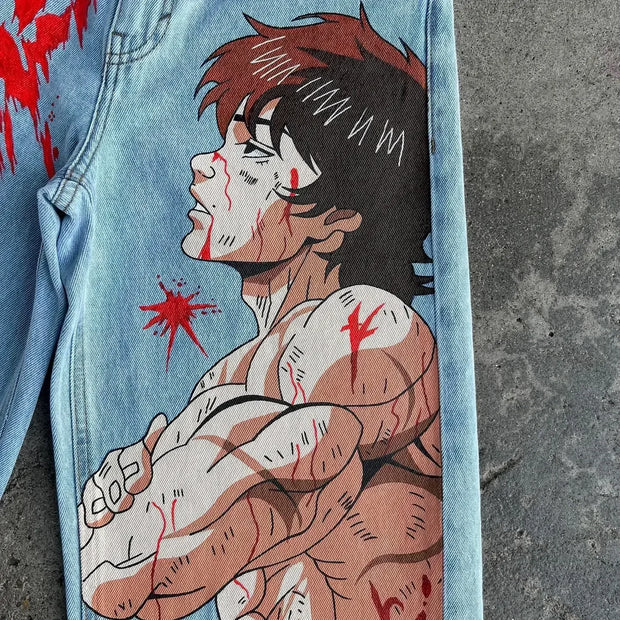Harajuku Anime Graphic wide leg jeans High Waist Jeans Pants Women new Japanese Style Streetwear Y2K Jeans for Men Wide Trouser