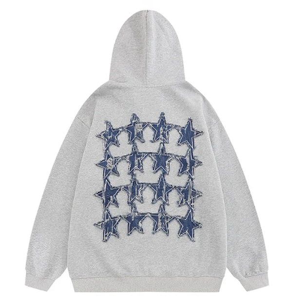 MWJQ American Retro Patch Embroidery Male Hooded Sweatershirt High Street Zipper Oversize Trend Black Casual Men's Tops 010204