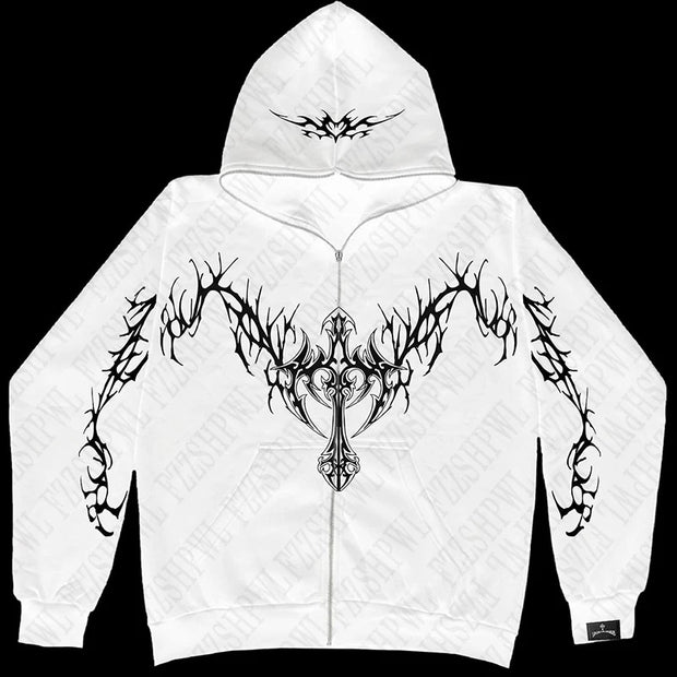 Y2k Harajuku Letter Print Coat Men Women Jacket Zip Hooded Sweatshirt Oversized Long Sleeve Zipper Top Casual Hoodies Streetwear