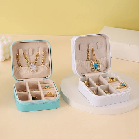 1pc Portable Jewelry Organizer Display Travel Jewelry Case Boxes  Earrings Necklace Ring Jewelry Box Leather Storage Box