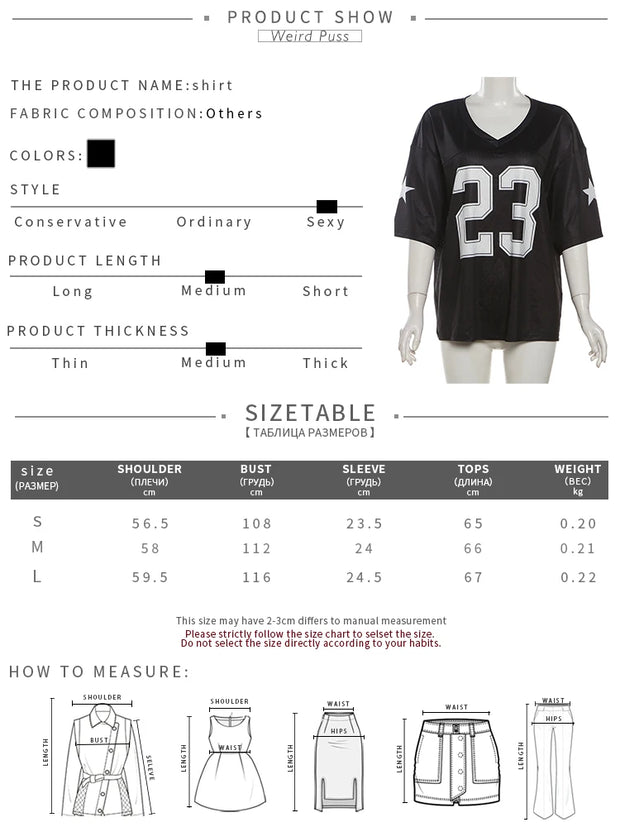 Weird Puss Number Print T-Shirt Woman Summer V-Neck Short Sleeve Loose Casual Comfortable Wild Party Streetwear Fashion Tops