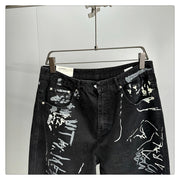 American Hip Hop Baggy Jeans Mens Clothing Streetwear Paint Graffiti Black Skateboard Street Dance Pants Kpop Denim Trousers