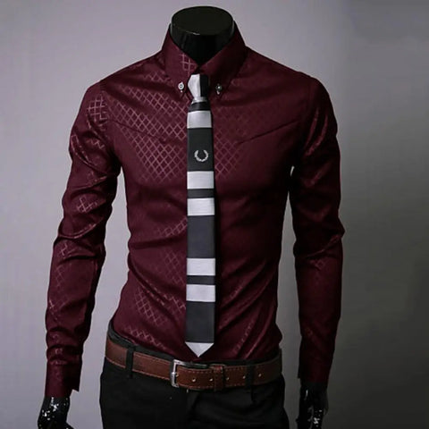 Men Shirt Grid Turn-down Collar Single-breasted Business Male Shirt Luxury Anti-iron Buttons Long Sleeve Men Shirt Autumn Top