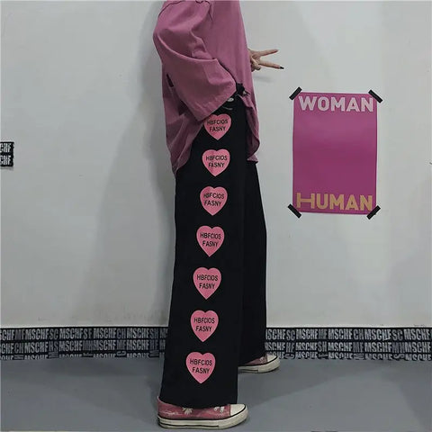 Japanese Y2k Oversize Graphic Wide Sweatpants Men Streetwear Print Casual Track Pants Male Sport Straight Trousers