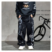 American Hip Hop Baggy Jeans Mens Clothing Streetwear Paint Graffiti Black Skateboard Street Dance Pants Kpop Denim Trousers