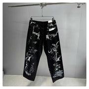 American Hip Hop Baggy Jeans Mens Clothing Streetwear Paint Graffiti Black Skateboard Street Dance Pants Kpop Denim Trousers