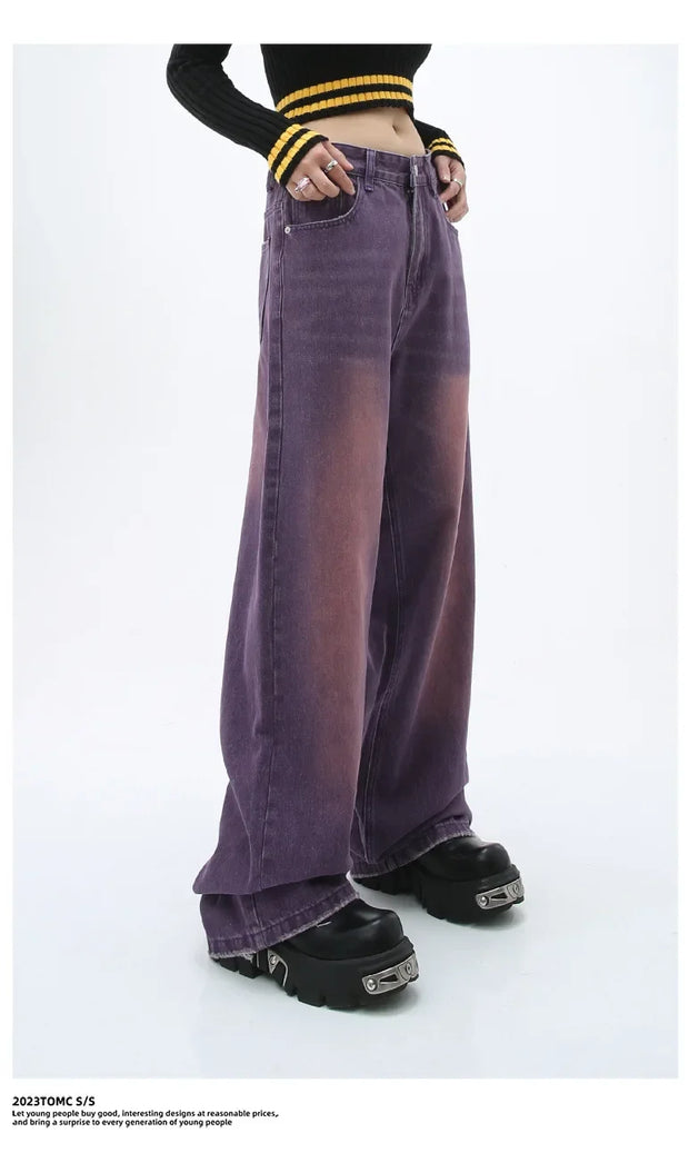 Loose Straight Leg Denim Wide Leg Pants Women's Style Washed out Vintage Colored Jeans Spring Summer Casual Female Clothing