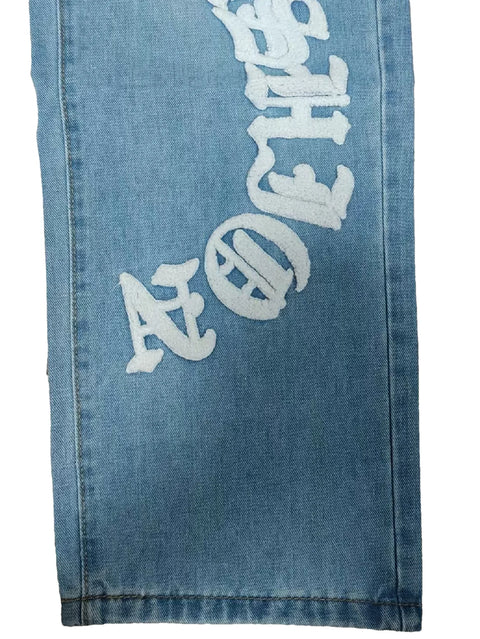 New Streetwear Men Fashion print Loose Jeans Trousers High Quality Men's Solid Casual Straight Denim Pants