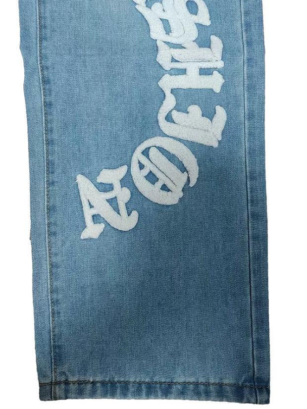 New Streetwear Men Fashion print Loose Jeans Trousers High Quality Men's Solid Casual Straight Denim Pants