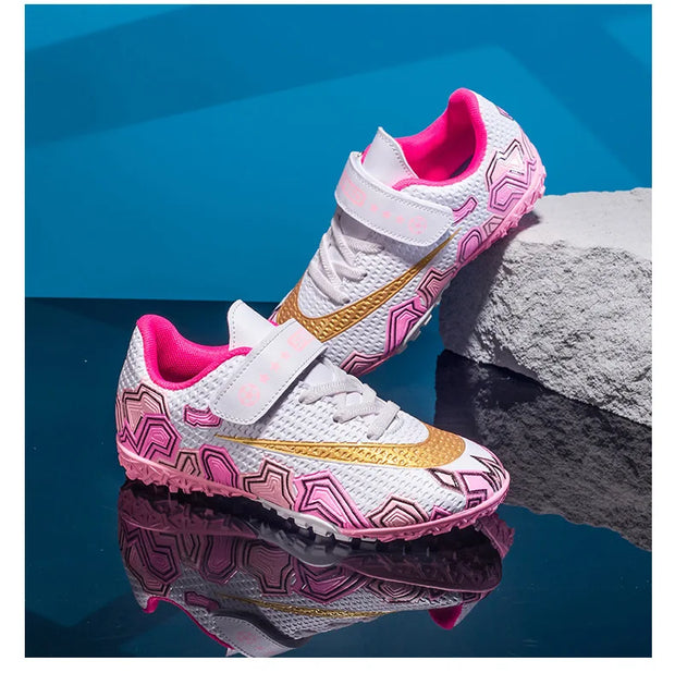 Cristiano Ronaldo Kids Soccer Shoes Boys And Girls Training Match Play Magic Tape Sticky Trainers Football Boots For Children