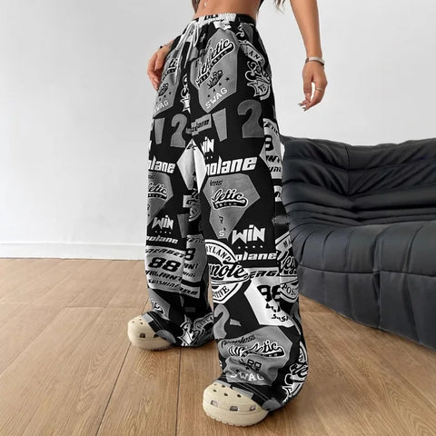 Goth Graphic Print Trousers Women Pants Street Hip Hop Harajuku Vintage Sweatpants Women Clothing Loose Casual Joggers Women