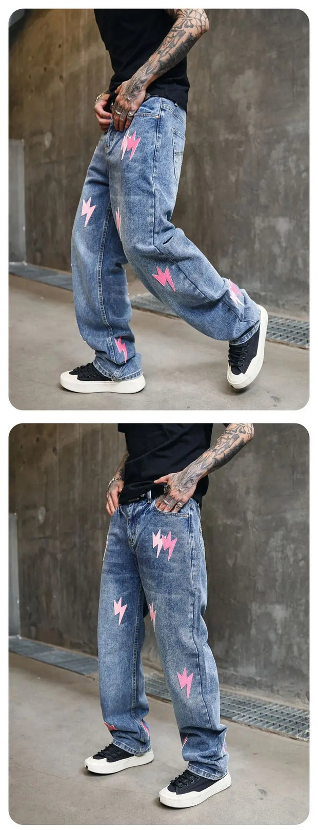 Trousers Straight Man Cowboy Pants with Print Men's Jeans Hip Hop Star Cotton 2025 Trend Stacked 90s Streetwear Y2k Vintage Kpop