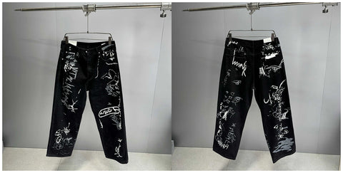American Hip Hop Baggy Jeans Mens Clothing Streetwear Paint Graffiti Black Skateboard Street Dance Pants Kpop Denim Trousers