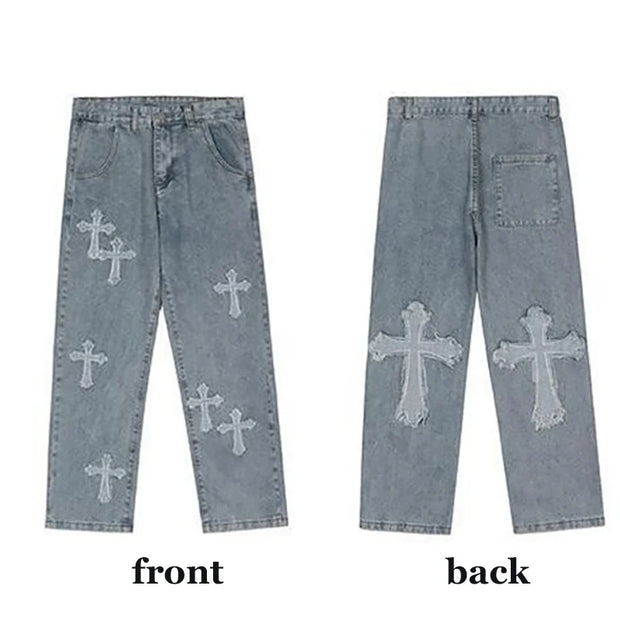 American Harajuku Style Baggy Jeans Y2K Streetwear Striped Denim Pant Men Women Casual Wide Leg Trousers Trendy High Street Pant