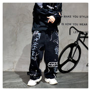 American Hip Hop Baggy Jeans Mens Clothing Streetwear Paint Graffiti Black Skateboard Street Dance Pants Kpop Denim Trousers