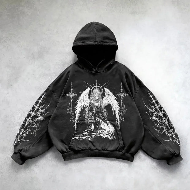 Retro Autumn New Ocean Eye Print Hoodie 2024 Street Harajuku Thickened Warm Loose Y2k Clothes Winter Clothes Women Goth
