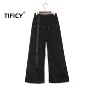 High Street Men's and Women's Dark RO Wide Leg Zipper Loose Straight Tube Micro Flared Casual Pants Men Clothing