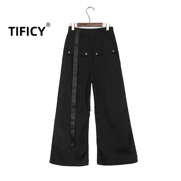 High Street Men's and Women's Dark RO Wide Leg Zipper Loose Straight Tube Micro Flared Casual Pants Men Clothing