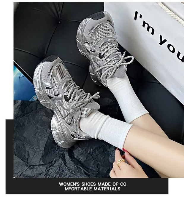 2024 New Breathable Vulcanized Shoes Women Casual Platform Sneakers Summer Thick Bottom Low Top Large jogging shoes