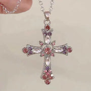 New Y2K Zircon Cross Necklace Colorful Love Heart Cross Pendant Necklaces for Women Gothic Jewelry Party Girls Accessories 2023