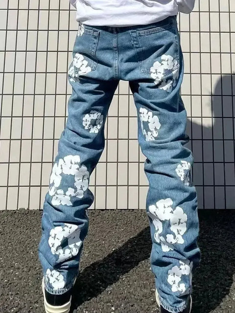 Korean Style Fashionable Embroidery Slim Fit Men's Jeans Casual Versatile Draped Straight Leg Denim Pants From China