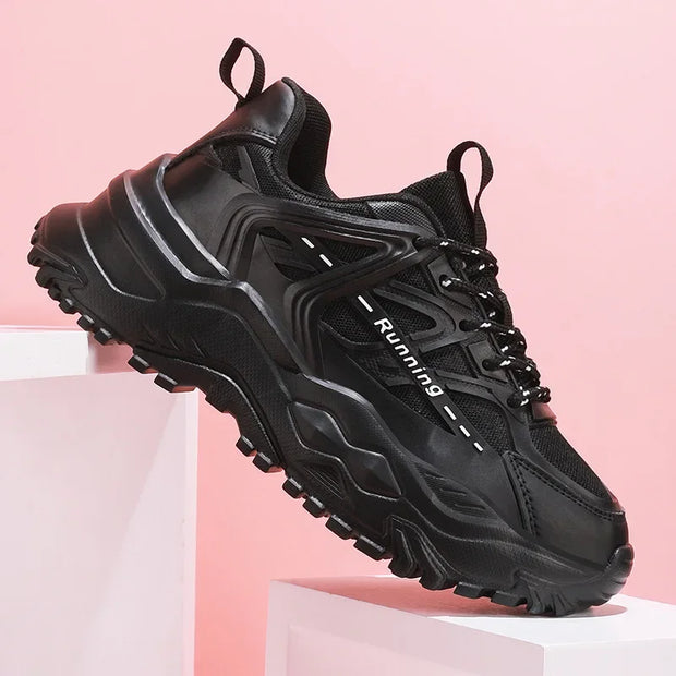 Clunky Sneaker Trend Thick Sole Mesh Surface Breathable Casual Sports Single Shoes Lace-up All Outdoor Fashion Shoes Women