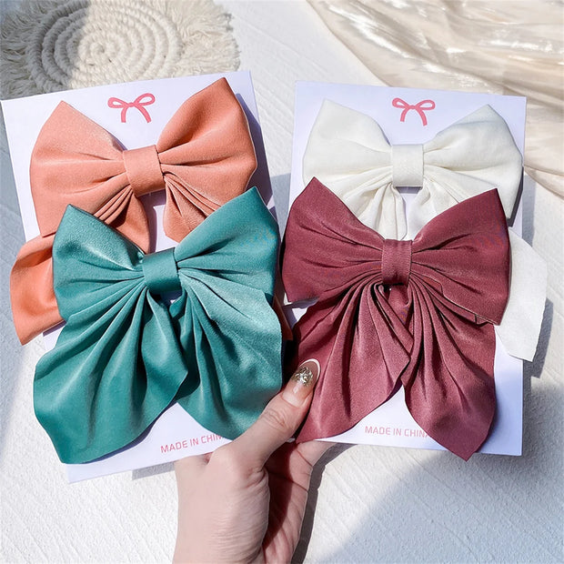 2Pcs/Set Girls Sweet Print Bows Hair Clips Hairpins Ribbon Barrettes Duckbill Clip Headwear Female Summer Hair Accessories