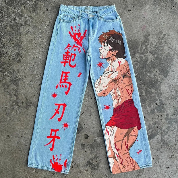 Harajuku Anime Graphic wide leg jeans High Waist Jeans Pants Women new Japanese Style Streetwear Y2K Jeans for Men Wide Trouser