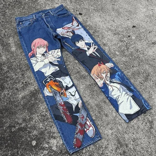 Harajuku Anime Graphic wide leg jeans High Waist Jeans Pants Women new Japanese Style Streetwear Y2K Jeans for Men Wide Trouser