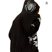 Y2K Rhinestone Cobweb Zip Up Oversized Sweatshirt 2022 Autumn Goth Hoodie Men Women Grunge Hooded Jacket Streetwear Y2K Clothing