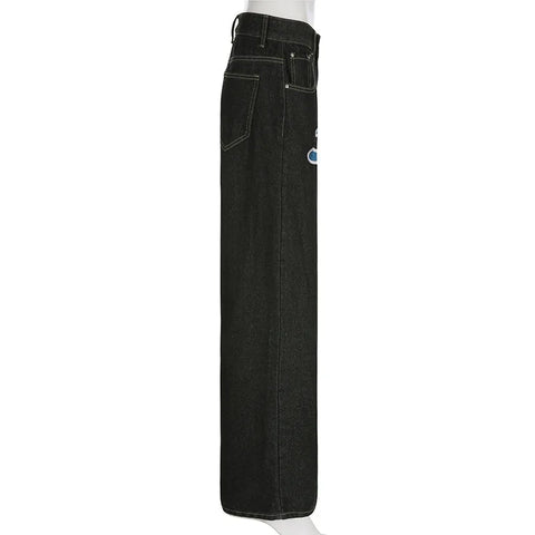 Black Baggy Jeans Women Straight Leg Printed Y2k Pants Female's Harajuku Autumn Clothing