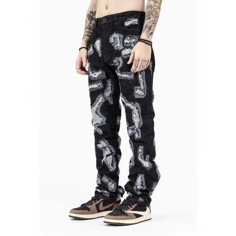 Letter Embroidery Jeans for Men High Street Gothic Style Streetwear Men Straight Baggy Causal Denim Trousers Unisex Spring