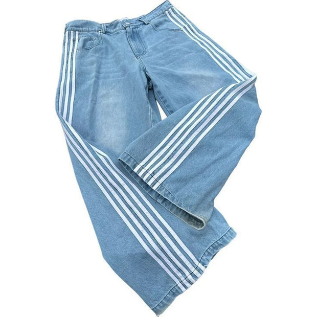 American Harajuku Style Baggy Jeans Y2K Streetwear Striped Denim Pant Men Women Casual Wide Leg Trousers Trendy High Street Pant