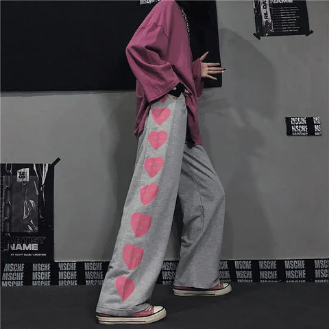 Japanese Y2k Oversize Graphic Wide Sweatpants Men Streetwear Print Casual Track Pants Male Sport Straight Trousers
