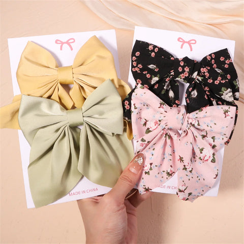 2Pcs/Set Girls Sweet Print Bows Hair Clips Hairpins Ribbon Barrettes Duckbill Clip Headwear Female Summer Hair Accessories