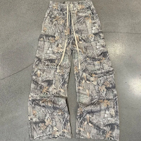 Streetwear Vintage Y2K Cargo Pants Mens Spring Summer Fashionable Multi-pockets Cargo Trousers Men Hip Hop Loose Straight Pants
