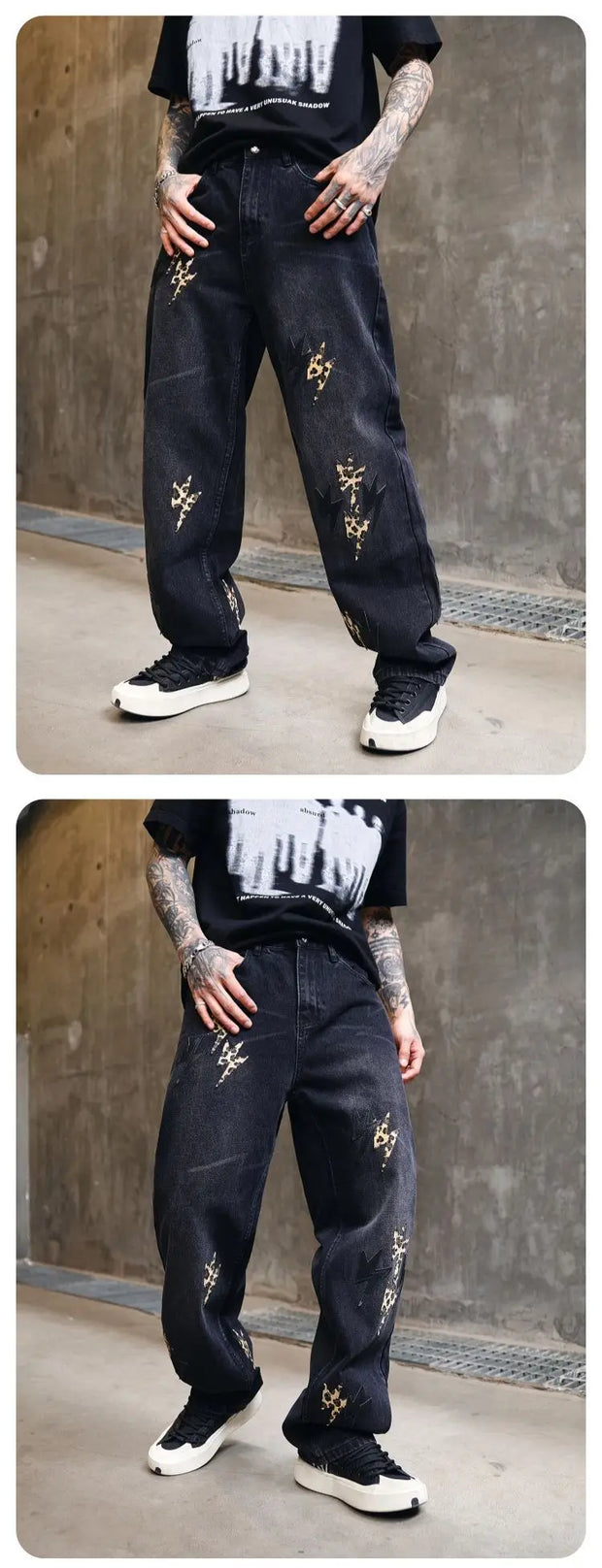 Trousers Straight Man Cowboy Pants with Print Men's Jeans Hip Hop Star Cotton 2025 Trend Stacked 90s Streetwear Y2k Vintage Kpop